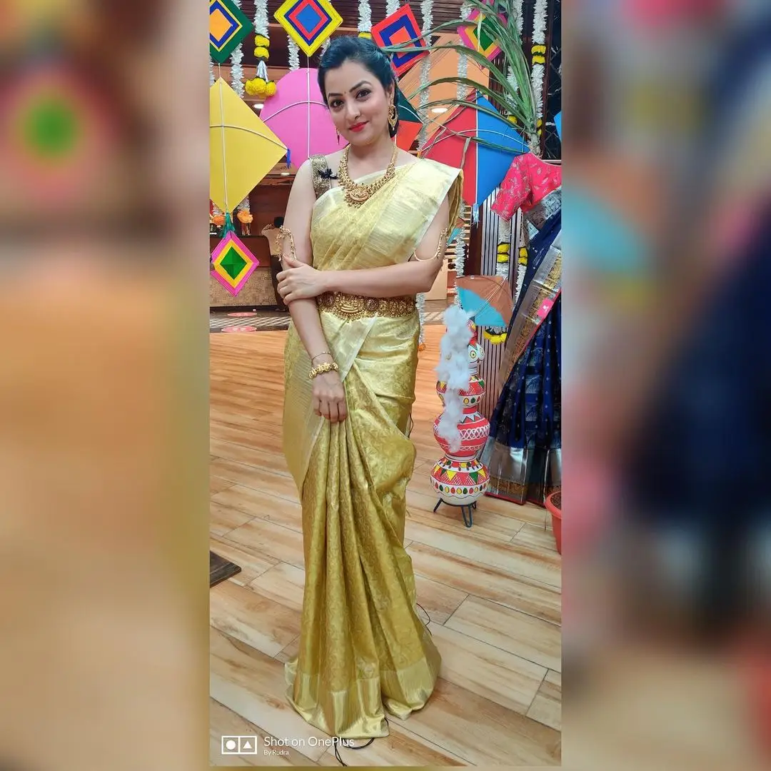 ETV Abhiruchi Madhuri Kandavalli Traditional In Yellow Saree